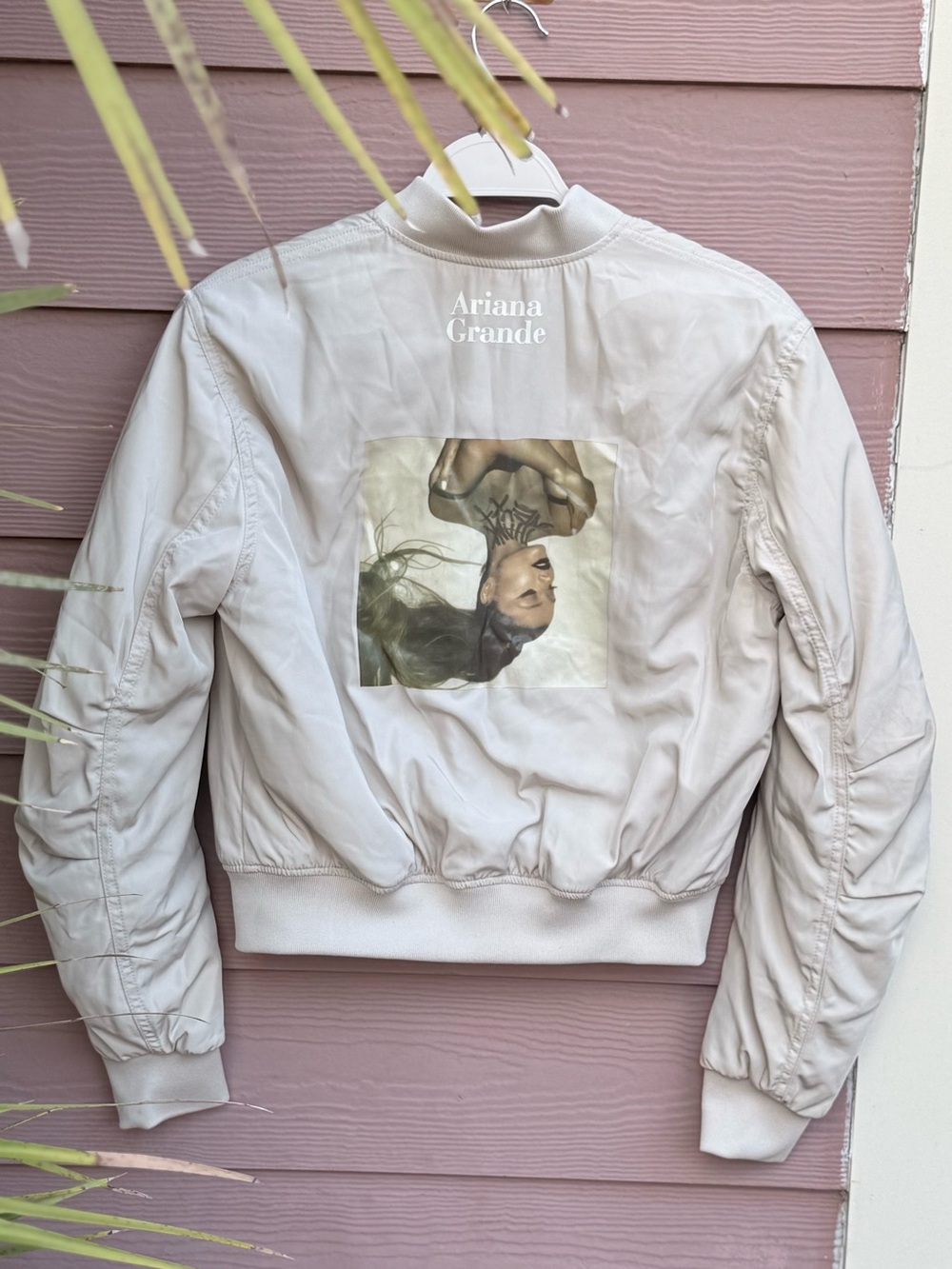 Ariana Grande Light Beige Graphic Bomber Jacket